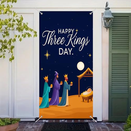 Nativity Three Kings Door Cover 35x71 Inch Holiday Decor - Wise Men Scene