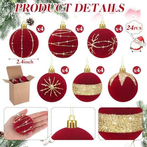 Namalu Red Velvet Glitter Christmas Balls Set - Shatterproof Holiday Ornaments