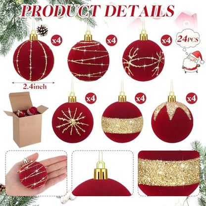Namalu Red Velvet Glitter Christmas Balls Set - Shatterproof Holiday Ornaments