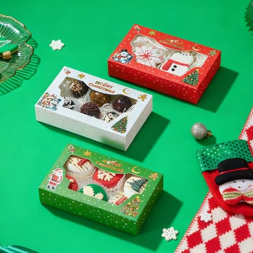24PCS Christmas Cookie Gift Boxes with Clear Windows - Multiple Colors, 7x4.3x1.5 Inches