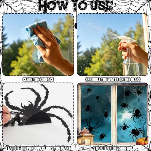 Halloween Window Clings - Black Spider Web & Silhouette Decals, 11 Sheets