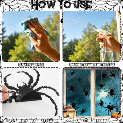 Halloween Window Clings - Black Spider Web & Silhouette Decals, 11 Sheets
