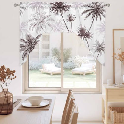 Espresso Brown Palm Tree Swag Valance Short Curtains 56x36 Inches for Windows