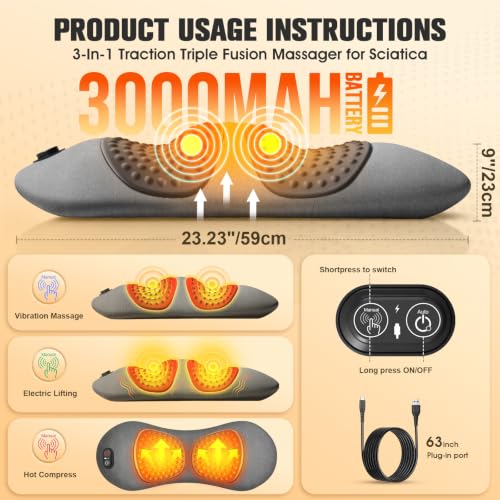 Rechargeable Triple Fusion Back Massager with Heat - Sciatica Relief, Smooth Spine - FunBy