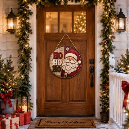 Christmas Decorations Santa Welcome Sign for Front Door - Red White Green