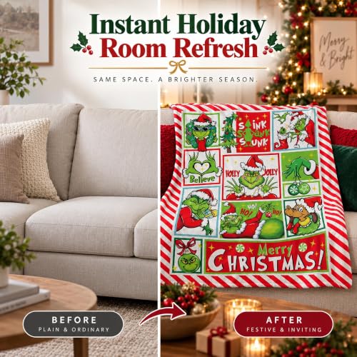 Christmas Cartoon Flannel Blanket - Holiday Throw Blanket for Home & Gifts