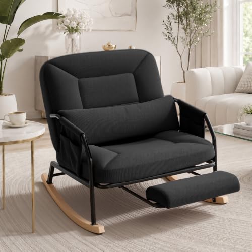 Oversized Nursery Rocking Chair with Reclining Backrest & Footrest - Black Variation