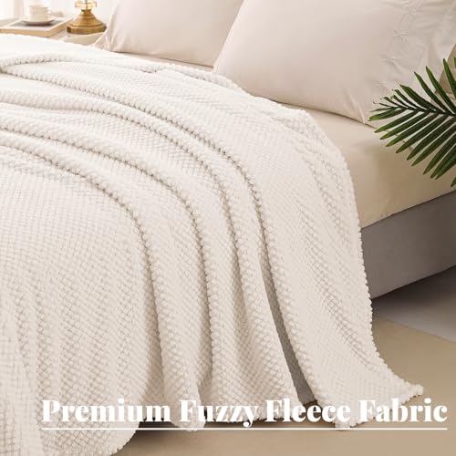 Ivory Fuzzy Fleece Throw Blanket 50x70 Inches - Extra Large Cozy Couch Blanket