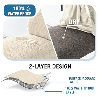 Jacquard Waterproof Bar Stool Covers Set of 4 - Mid Back Ivory