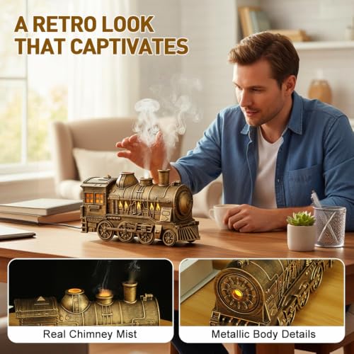 Vintage Steam Train Diffuser Humidifier - Bronze, Mist & Light Modes