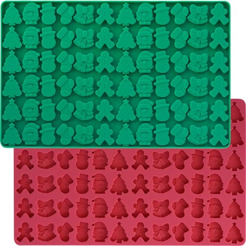 Mini Christmas Candy Molds 2PCS, Silicone 72 Cavity Chocolate & Gummy Set