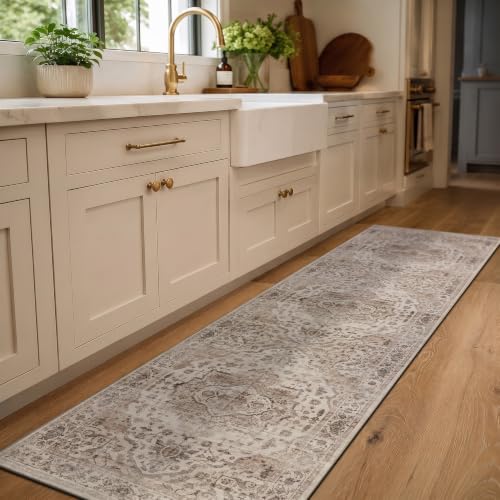 Rugshop Vintage Medallion Area Rug 2'x6' Cream Non-Slip Machine Washable Runner