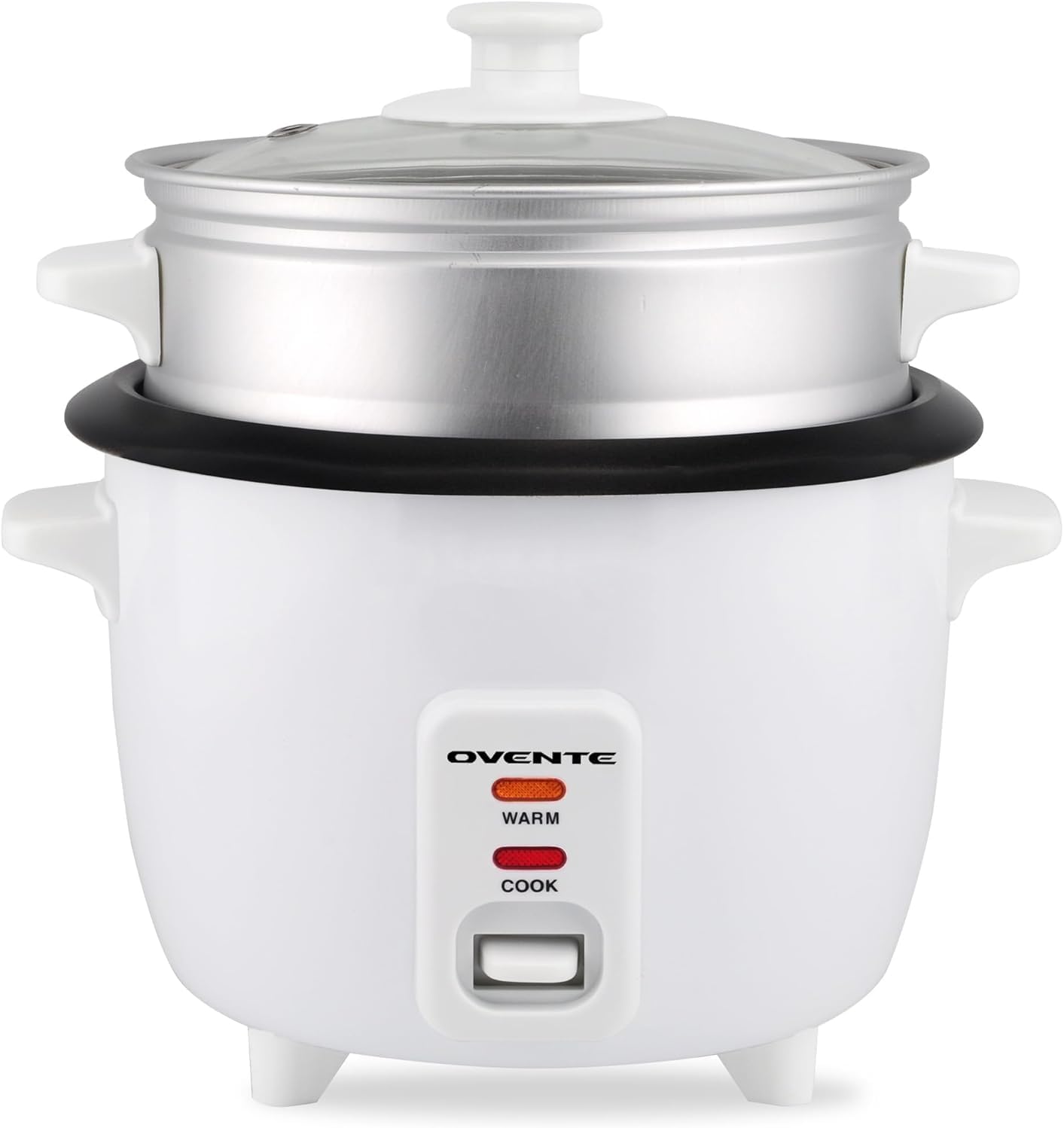 OVENTE Electric Rice Cooker - 10-Cup Capacity, Nonstick Pot & Steaming Basket Included | White RCS01W