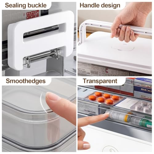 3-Tier Portable Medicine Organizer with Handle for First Aid & Family Use