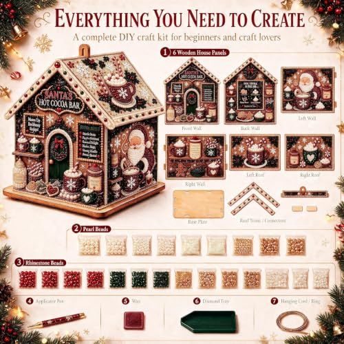3D Christmas House Diamond Art Kit for Adults with Pearl Beads - Santa Variation