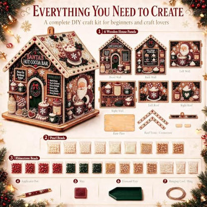 3D Christmas House Diamond Art Kit for Adults with Pearl Beads - Santa Variation