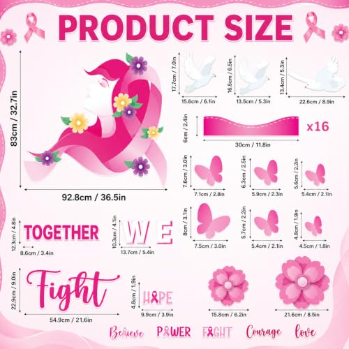 Breast Cancer Awareness Bulletin Board Decor Set Pink Ribbon & Cutouts