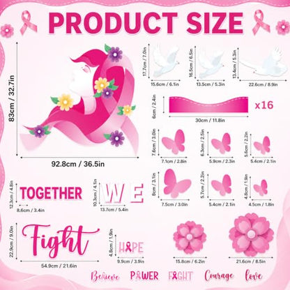 Breast Cancer Awareness Bulletin Board Decor Set Pink Ribbon & Cutouts