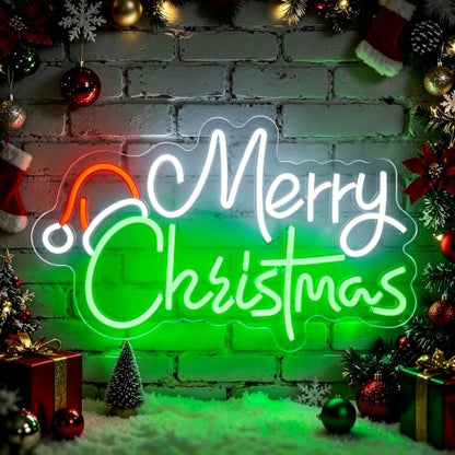 Christmas Hat Neon Sign for Holiday Decor - Indoor Window & Wall Lighting