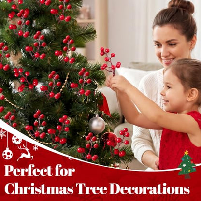 Artificial Red Berry Stems for Christmas Decorations, 6.5 Inch Holiday Wreaths & Arrangements - 40 Pack