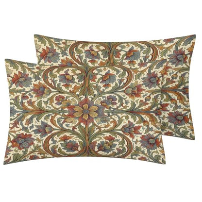 King Size Reversible Duvet Cover Set with Pillowcases - Morris Style Green Beige - 3 Piece