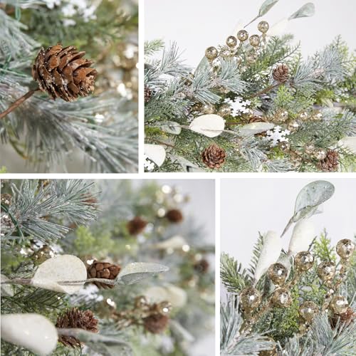 6ft Snowy Norway Spruce & Pine Garland with Berries - Christmas Holiday Decor