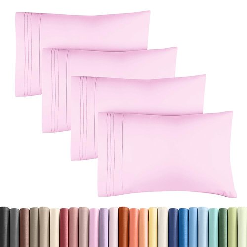 King Standard Pillow Cases Set of 4 - Soft Hotel Quality Pillowcase Covers - Comfy Bedding for Women, Men, Kids & Teens - Machine Washable Pillow Protectors - 4 Piece Set - King Standard Light Pink