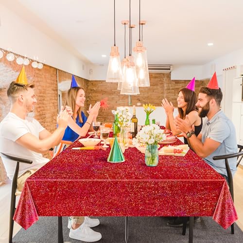 Christmas Laser Shine Tablecloth 40x108 Inches - Red Green Gold Iridescent Plastic Disposable Party Decor - Variation of This Listing