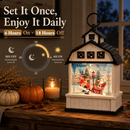 Christmas Snow Globe Lantern Santa Barn Scene - 11 Inch Holiday Decor