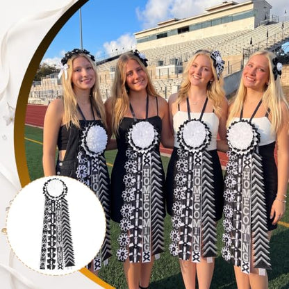 4 PCS Homecoming Mum Braid Set - 30 Inch Black White Ribbon Braids with Variation