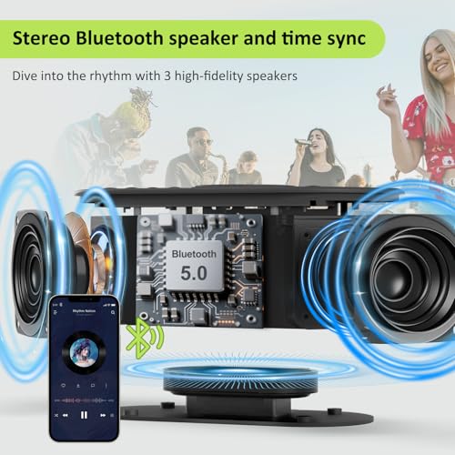 DreamSky Alarm Clock Radio with Wireless Charging and Bluetooth Speaker - Black