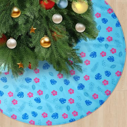 Soulchen 72 Inch Blue Cartoon Christmas Tree Skirt - Tropical Floral Design