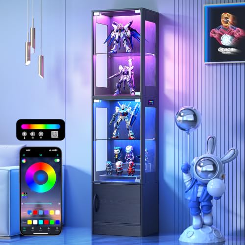 Display Cabinet with Glass Doors RGB Lighting & Bottom Storage - Black - Variation of THIS listing
