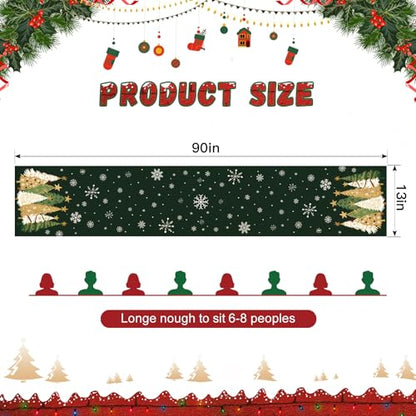 Snowflakes and Christmas Tree Table Runner - Green, 13x90 Inch Holiday Decor