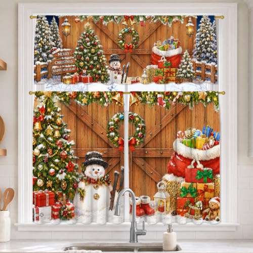 Christmas Kitchen Curtains 3 Piece Set - Farmhouse Snowman & Holiday Decor Variation of THIS listing