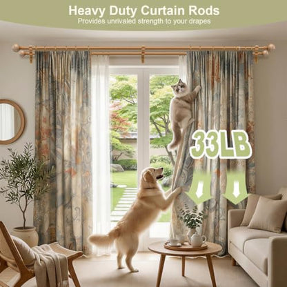 Wood Heavy Duty Double Curtain Rod 72-144 Inch Adjustable 1 Inch Diameter - Faux Wood Grain Finish - Bohemian Style