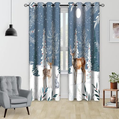 Winter Deer Holiday Blackout Curtains - Snowflake Forest Design, 2 Panels 52x84 Inch - Variation of THIS listing