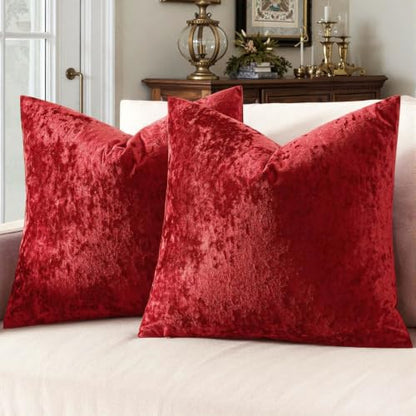Christmas Velvet Throw Pillow Covers 20x20 Inch Set of 2 - Red