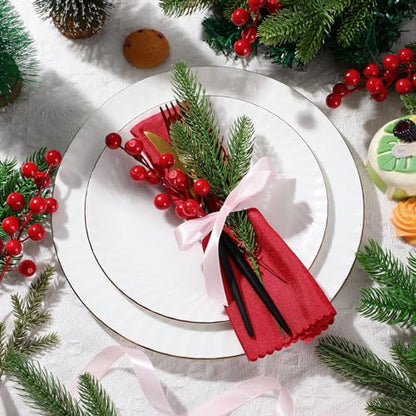 Christmas Pine Branch Picks with Red Berries - Needle Style - 200 Pieces