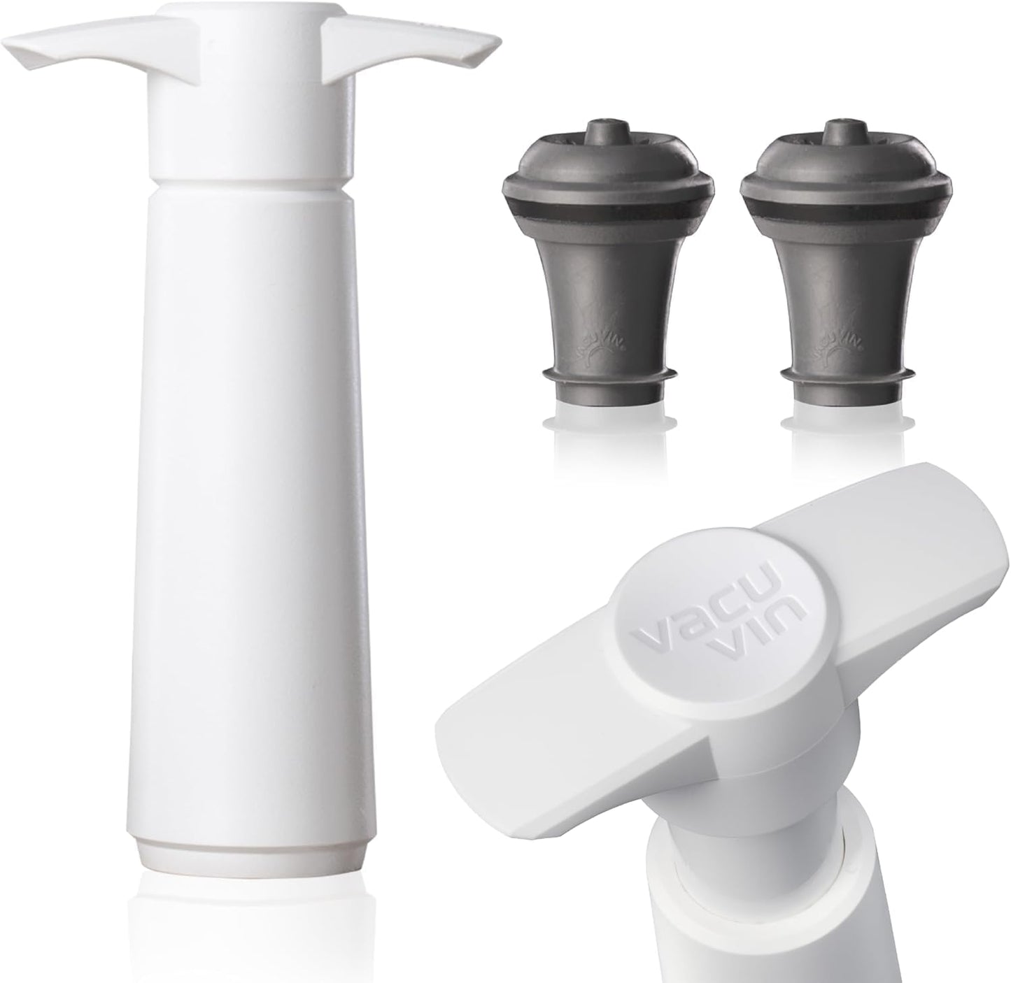 Vacu Vin Wine Saver Pump White with Vacuum Wine Stopper - Keep Your Wine Fresh for up to 10 Days - 1 Pump 2 Stoppers - Reusable - Made in the Netherlands