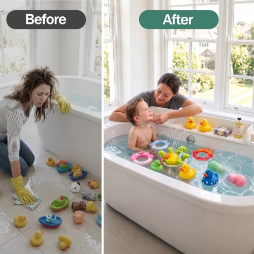Silicone Bathtub Splash Guard with Suction Cups - Water Spill Protector, 2.6ft White