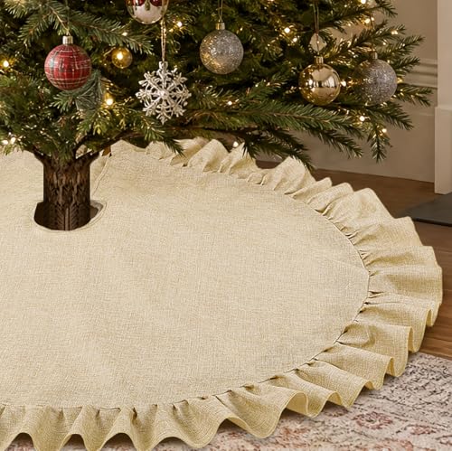 24 Inch Light Brown Burlap Christmas Tree Skirt Linen Mini Tree Mat Holiday Decor