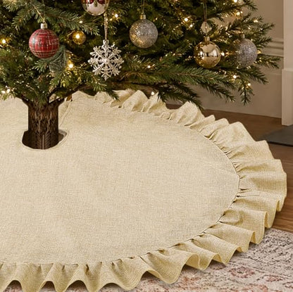 24 Inch Light Brown Burlap Christmas Tree Skirt Linen Mini Tree Mat Holiday Decor