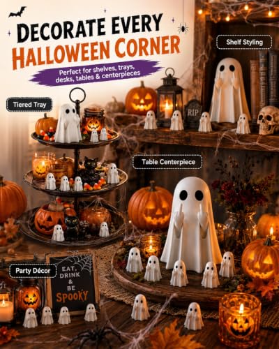50 Pcs Mini Ghost Flipping Finger Figurines Halloween Decorations 0.9in Set