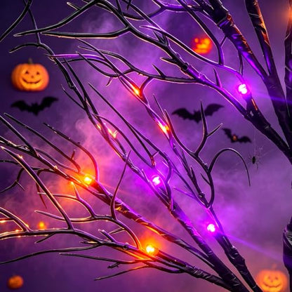 Halloween Decor Indoor 26-Inch Black Tree with Orange and Purple LED Lights - Orange Purple Variation