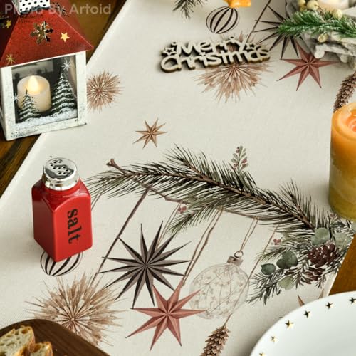 Holly Pine Cone Xmas Table Runner 13x108 Inch Beige Holiday Decor