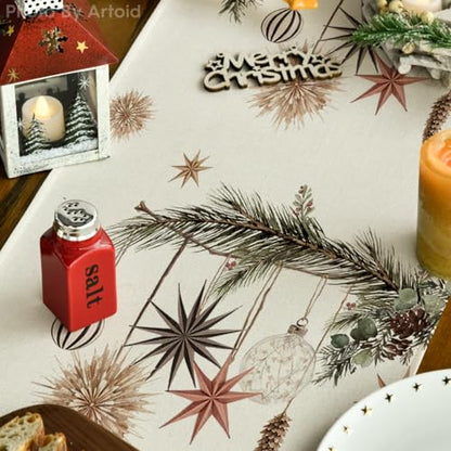 Holly Pine Cone Xmas Table Runner 13x108 Inch Beige Holiday Decor