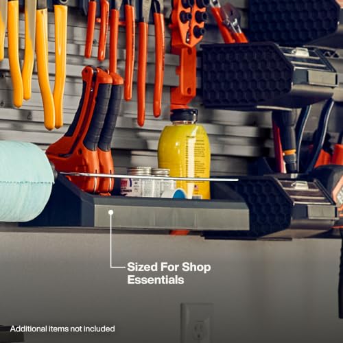 Modular Wall Shelf for Garage Storage - Narrow Shelf with Steel Rod, Compatible with MODbox Panel System