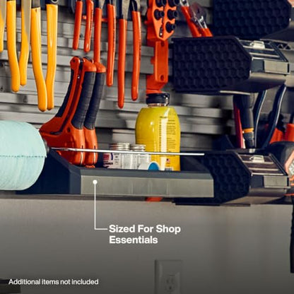 Modular Wall Shelf for Garage Storage - Narrow Shelf with Steel Rod, Compatible with MODbox Panel System