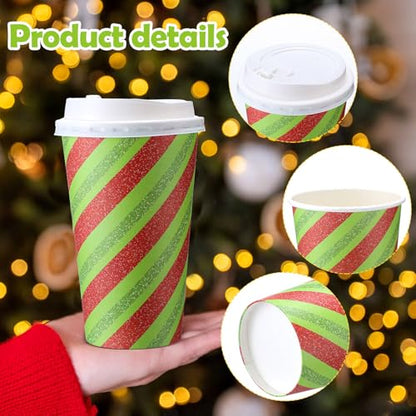Christmas Coffee Cups with Lids 16oz Pack of 100 - Red Green Holiday Design
